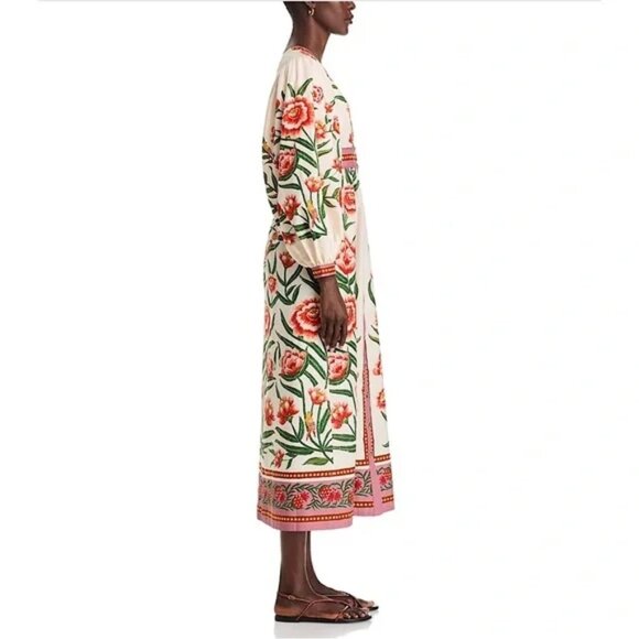 298$ FARM RIO Floral Ainika Delicate Balloon Sleeves Maxi Dress Size M Off White - Picture 2 of 4
